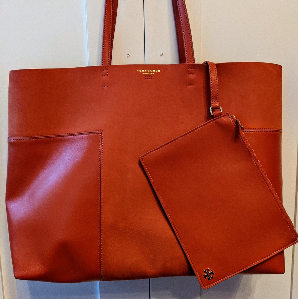 Tory Burch Suede & Leather Block-T Tote